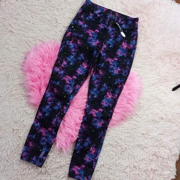 Y2k mall goth space dyed black/blue/purple hi-rise stretch skinny jeans Like new - Picture 2 of 8